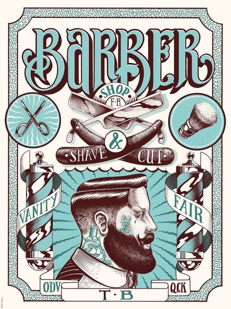 Graphic design inspiration | #961 Logo Barbier, Barba Hipster, Barbershop Poster, Hairdresser Tattoos, Vintage Hairdresser, Barber Poster, Luxe Logo, Barber Tattoo, Barber Man