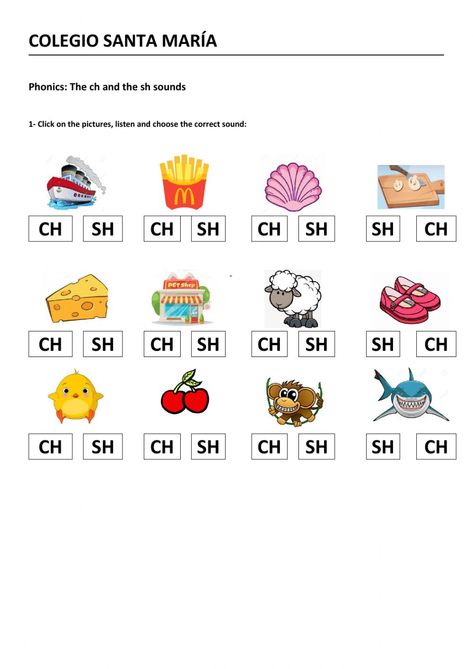 Ch Sound Worksheets, Ece Resources, Live Worksheet, Sounds Worksheet, Phonics Sounds Chart, English Language Learning Activities, Consonant Blends Worksheets, Reading Readiness, Ch Words