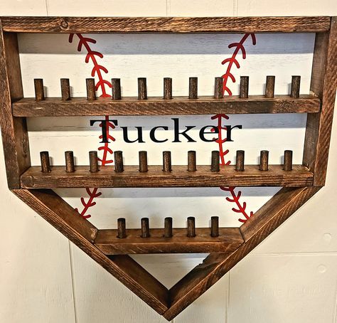 Baseball Display Ideas, Baseball Ring Display, Baseball Ring Holder, Ring Holder Diy, Baseball Ring, Baseball Display, Baseball Decor, Wood Items, Ring Display