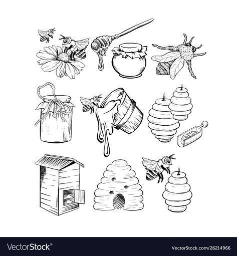 Bee Art Tattoo, Honey Jar Sketch, Honey Hive Tattoo, Honey Spoon Tattoo, Bee And Honey Tattoo, Honey Pot Tattoo Simple, Honey Jar Drawing, Small Honey Jar Tattoo, Honey Tattoo Ideas