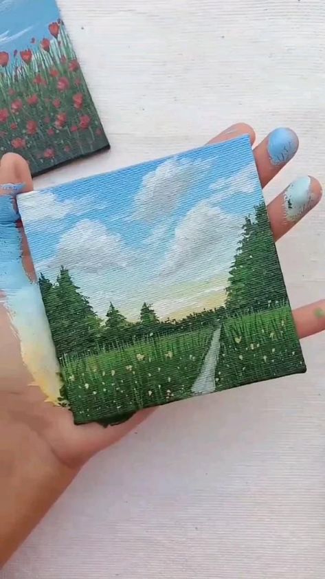 Canvas Art Mini, Canvas Painting Small, Painting Small Canvas, Mini Tela, Mini Toile, Seni Pastel, Small Canvas Paintings, Simple Canvas Paintings, Canvas Painting Tutorials