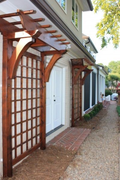 I WANT THESE ARBORS! please?!?!                                                                                                                                                                                 Mais: Porch Trellis, Arbor Ideas, Pergola Garden, Garden Vines, Wooden Pergola, Backyard Pergola, Shade Canopy, Patio Awning, Pergola Plans