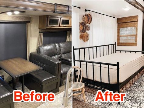 Renovated Rv, Daybed Couch, Closet Transformation, Headboard Projects, Bedroom Nook, Rv Homes, Trailer Living, Modern Hardware, Rv Renovations