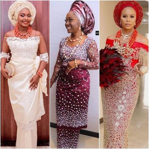 Latest Lace Blouse Styles for Wrappers (2020 Igbo Blouses) - NaijaGlamWedding Latest Blouse Styles, Lace Blouse Styles, Lace Skirt And Blouse, Lace Long Gown, African Bridal Dress, Stylish Naija, African Blouses, Nigerian Lace Styles, Women Lace Blouse