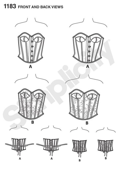 Get a great fit in this Amazing Fit corset in two styles, both with lace up backs. Pattern includes separate pattern pieces for B,C,D, and DD cup sizes for both miss and plus sizes. Simplicity sewing pattern. NEW AND UNUSED Sewing Pattern Corset, Pattern Corset, Corset Sewing Pattern, Plus Size Corset, Dd Cup, Pattern Pieces, Cup Sizes, Simplicity Sewing, Burda Style