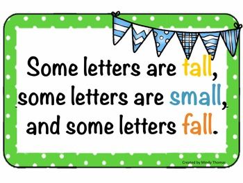 TALL, SMALL, AND FALL LETTERS - HANDWRITING AIDE Some letters are tall, some letters are small, and some letters fall. Some Letters Are Tall, Fall Letters, Print Handwriting, Teachable Moments, First Grade Reading, Anchor Chart, Printable Letters, Writing Center, Hang On