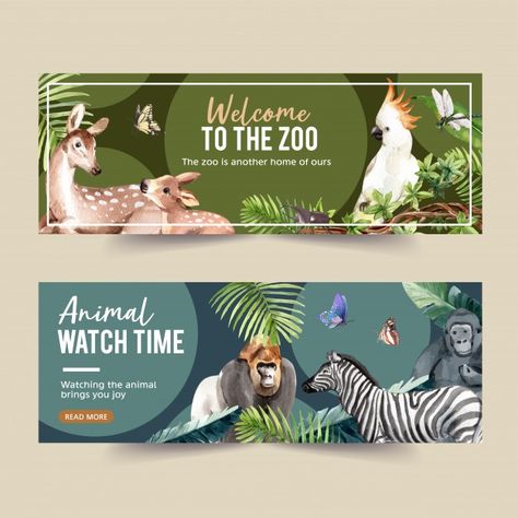 Zoo banner design with gorilla, zebra, b... | Free Vector #Freepik #freevector #hand #animal #butterfly #hand-drawn Zoo Poster Design, Zebra Print Background, Zoo Poster, Zoo Signage, Zebra Butterfly, Shop Banner Design, Zoo Project, Banner Design Inspiration, Billboard Design