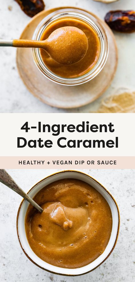 A quick and easy recipe for 4-ingredient date caramel made from Medjool dates. It's perfect as a dip or topping for all your favorite healthy treats. Date Sauce Recipe, Date Paste Recipes, Date Recipes Healthy, Date Caramel, Date Recipes, Allergy Free Recipes, Medjool Dates, Caramel Recipes, Healthy Sweets Recipes