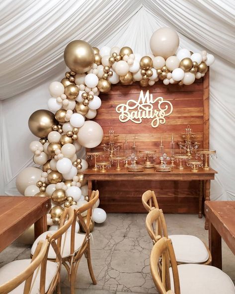 EVENT DESIGNER on Instagram: “New Sand color for balloons! Back drop and balloon garland by @blossombloomsevents #baptism #bautizo #bautismo #sacramento #compadres…” Rustic Balloon Decor, Baptismal Decorations Girl Backdrop, Baptized Decoration, Baptism Decorations Backdrops, Baptism Backdrop Ideas, Rustic Baptism Decor, Bautismo Ideas Decoration, Baptism Balloon Garland, Babtizum Party Ideas