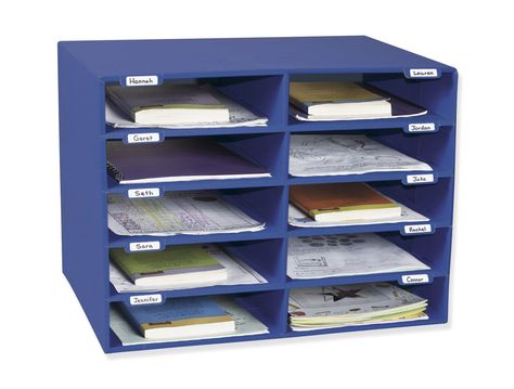 Classroom Keepers 10 Slot Mailbox, Blue Classroom Mailboxes, Mail Sorters, Literature Organizer, Mail Slots, Wood Shelving Units, Classroom Storage, Teaching Supplies, Paper Storage, Corrugated Cardboard