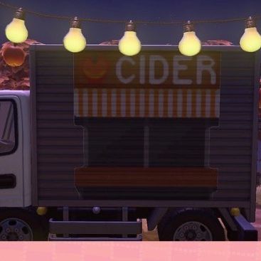 ACNH CUSTOM DESIGNS 🤍 on Instagram: "Credit: annablaze on Discord 🍂MA-1319-8389-0240🍂 The apples are starting to ripen! Get the truck ready and start making that cider! Perfect for sipping after a maze or setting up a fall market! Image description: The in-game truck item looks like a food truck. The design is an orange and brown food truck window with a "Cider" sign overhead, there is also a striped awning and a counter. Come join the AC: Island Design server to find: 📚over 40,000 organized Striped Awning, Acnh Custom Designs, Brown Food, Fall Market, Island Design, Food Truck, Animal Crossing, Cider, Apples