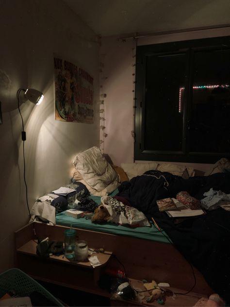 Messy Dark Bedroom, Messy Apartment Aesthetic Dark, Messy Bedroom Aesthetic Dark, Crowded Room Aesthetic, Messy House Aesthetic, Messy Apartment Aesthetic, Aesthetic Messy Room, Messy Dorm Room, Messy Bedroom Aesthetic