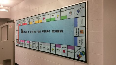 Monopoly bulletin board Diy Monopoly Board Themes, Monopoly Bulletin Board Ideas, Monopoly Themed Classroom, Monopoly Door Decorations, Monopoly Bulletin Board, Monopoly Decorations, Monopoly Classroom Door, Monopoly Font, Monopoly Ra Theme