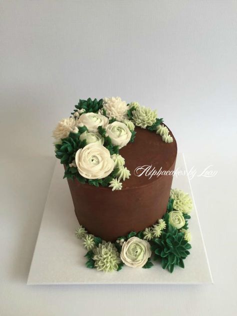 Cake for a friend’s birthday. Chocolate buttermilk layer cake decorated with hand piped buttercream flowers. Flower Basket Cake, Chocolate Cake Icing, Cake For A Friend, Korean Buttercream Flower, Chocolate Cake Designs, Birthday Chocolate, Buttercream Flower Cake, Buttercream Cake Decorating, Icing Flowers