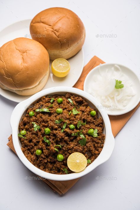 Keema Or Kheema by stockimagefactory. Mutton Keema / Kheema Pav OR Indian Spicy Minced Meat served with bread OR kulcha, Non Veg Food #Sponsored #Pav, #Indian, #Spicy, #Mutton Non Veg Food, Beef Keema, Mutton Keema, Chicken Keema, Veg Food, Non Veg, Minced Meat, Chicken Burgers, Branding Inspiration