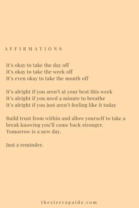 Daily Affirmation to practice for a reminder to take a break. Give yourself grace. You deserve it. Daily affirmations for women. New Day Affirmations, Tomorrow Is A New Day Quotes, Needing A Break Quotes, Im Happy Quotes, Take A Break Quotes, 5 Affirmations, Daily Affirmations For Women, New Day Quotes, Give Yourself Grace