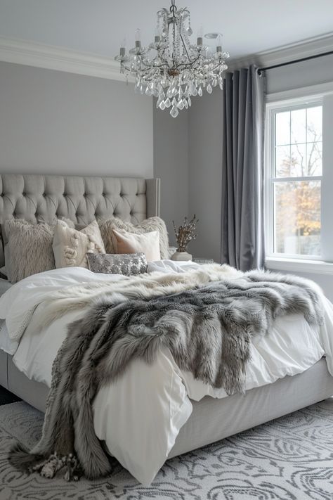 19+ Gorgeous Gray Bedroom Ideas That Will Inspire You – DreamyHomeStyle Navy And Gray Master Bedrooms Decor, Grey Bedsheets Aesthetic, Cal King Bedroom Ideas, Dark Grey And White Bedroom, Grey Cozy Bedroom, Grey Bedroom Walls, Grey Bed Frame Bedroom Ideas, Bedroom Ideas For Couples Color Schemes, Gray Bedroom Decor