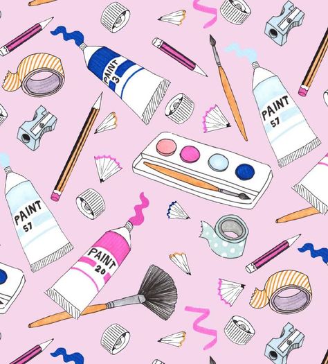 Stationery and art supplies inspired illustrations for pattern design Art Tools Illustration, Art Ideas For Teens, Illustration Stationery, Pop Art Patterns, Art Projects For Teens, Winter Art Projects, Posca Art, Easy Art Projects, Design Illustrations