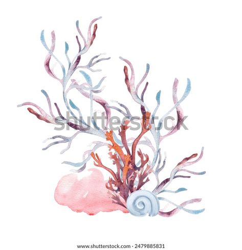 Underwater Bouquet Seaweeds Coral Reef On Stock Illustration 2479885831 | Shutterstock Underwater Seaweed, Fish Stock, Schedule Design, Channel Art, Real Estate Flyers, Industrial Art, Color Palette Generator, Holiday Illustrations, Nature Illustration