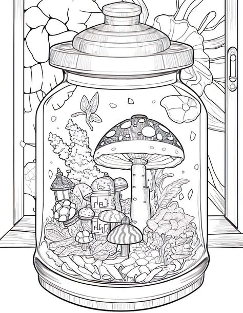 Edgy Coloring Pages, Trippy Mushroom Coloring Pages, Trippy Coloring Pages Printable, Witchy Coloring Pages, Mushroom Coloring Pages, Mushroom Coloring, Adult Coloring Designs, Detailed Coloring Pages, Free Adult Coloring Pages