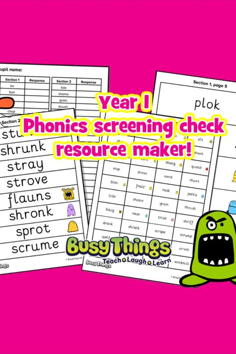 Year 1 phonics screening check resource maker Phonics Screener, Fun Phonics Activities, The Push, Mock Test, Phonics Activities, Year 1, A Button, Phonics, No Response