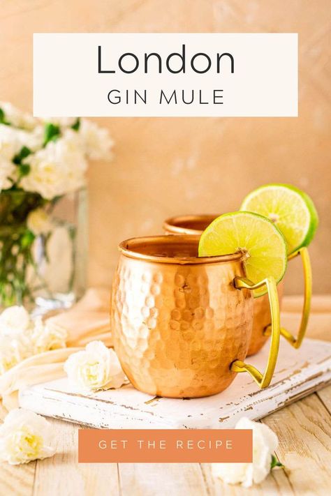 Attention, fellow gin lovers — this London mule is your perfect cocktail! Made with London dry gin, freshly squeezed lime juice and spicy ginger beer, this mule with a twist is as refreshing as it gets. It’s simple to make and comes together in just minutes. London Dry Gin Cocktails, London Mule Recipe, British Cocktails, Moscow Mule With Gin, Gin Mule Recipe, London Cocktails, Cookout Drinks, Gin Drink Recipes, Ginger Beer Cocktail