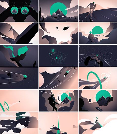 Book Illustration Layout, Storyboard Ideas, Storyboard Illustration, Animation Storyboard, Frame By Frame Animation, Color Script, Motion Graphics Inspiration, Graphics Animation, Motion Graphics Design