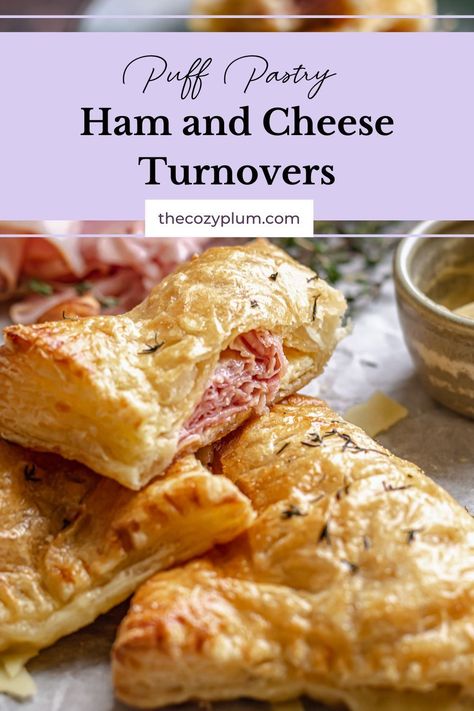 Puff Pastry Ham And Cheese, Savory Turnovers, Ham And Cheese Puff Pastry, Ham Cheese Puff Pastry, Cheese Turnovers, Hot Ham And Cheese, Puff Pastry Pockets, Rough Puff Pastry, Pastry Appetizer