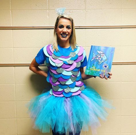 The Best Literary Halloween Costumes for Teachers Halloween Teacher Costumes, Literary Halloween Costumes, Rainbow Fish Costume, Halloween Costumes For Teachers, Childrens Book Character Costumes, Kids Book Character Costumes, Costumes For Teachers, Storybook Character Costumes, School Halloween Costumes