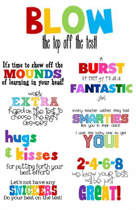 State testing is looming and our sweet kiddos need all the encouragement they can get! So I’ve created some fun little notes {most of which should have a little treat added to it for extra incentive} to leave on your students desks the morning of the standardized test. Print out just the one you want since … Test Encouragement For Students Poster, State Testing Encouragement Free Printable, Test Motivation Treats, Testing Treats For Students Motivation, Tcap Motivation Poster, Test Taking Encouragement Notes, Tcap Motivation Notes, School Testing Snacks, Testing Incentives For Elementary Students