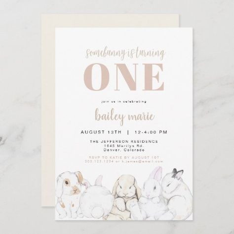 $3.08 | EVIE Cute Pastel Baby Bunny 1st Birthday #girlbirthday #bunnybirthdayinvitation #somebunnyisturningone #littlebunnybirthdayinvitation #babybunnybirthday #rabbitbirthday #bunnyrabbit #pastelbirthday #springbirthdayinvitation #cutebunny Some Bunny Is Turning One, Bunny 1st Birthday, Watercolor Bunnies, Birthday Bunny, Pastel Birthday, First Birthday Cards, Twins 1st Birthdays, Bunny Party, Spring Birthday