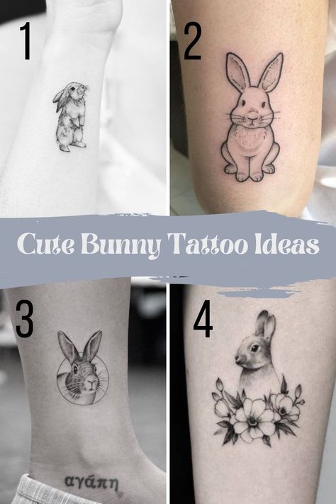 23 Best Bunny Rabbit Tattoo Ideas + Designs - TattooGlee Rabbit Tattoo Ideas For Women, Bunny Tattoo Placement, Dutch Bunny Tattoo, Lop Rabbit Tattoo, Easter Tattoo Ideas, Baby Bunny Tattoo, Simple Rabbit Tattoo, Bunny Tattoo Cute, Minimalist Bunny Tattoo