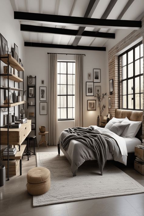 Design your loft bedroom with urban industrial furniture, such as a black metal bed frame, reclaimed wood nightstands, and open shelving units. Highlight the room’s spacious charm with open ceiling beams for a raw architectural look. Keep the palette soft and neutral, using grays, whites, and muted earth tones. Add natural textures like jute rugs, linen curtains, and textured throws to balance the industrial vibe with warmth. Finally, industrial pendant lights and soft velvet cushions will bring cozy elegance to this urban-inspired retreat.

Loft bedroom, urban industrial furniture, neutral palette, natural textures, ceiling beams, industrial pendant lights, reclaimed wood nightstands, jute rugs, velvet cushions, open shelving, textured throws, cozy elegance.