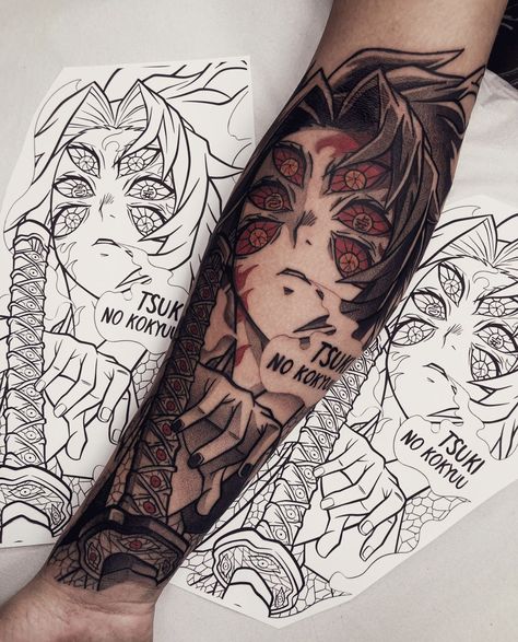 Upper Moon Tattoo Demon Slayer, Demon Slayer Arm Tattoo, Anime Tattoo Demon Slayer, Kimetsu No Yaiba Tattoo, Demon Slayer Tattoos, Demon Slayer Tattoo Ideas, Tattoos Cartoon, Demon Slayer Tattoo, Skull Butterfly Tattoo