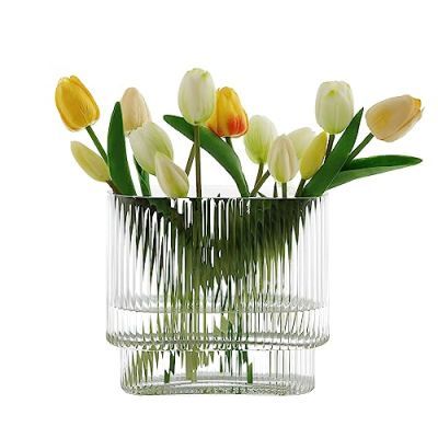 Home Centerpieces, Ribbed Glass Vase, Ribbed Vase, Glass Vases Centerpieces, Tall Glass Vase, Fluted Vase, Mouth Design, Vase Glass, Clear Glass Vases