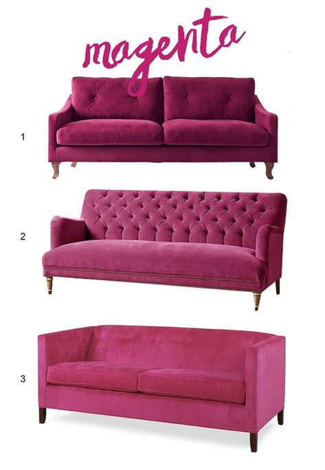 Fushia Couch, Colorful Sofas, Sofa Aesthetic, Aesthetic Living Room Decor, Colorful Sofa, Classic Sofa Styles, Room Decor Living Room, Aesthetic Living Room, Pink Sofa