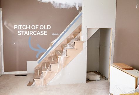 The Stairs Are In! – Home, Travel, Love How To Fix Steep Stairs Basements, How To Change Steep Stairs, How To Fix Steep Stairs, Fixing Steep Staircase, Make Stairs Less Steep, How To Make Stairs Less Steep, Steep Stairs Remodel, Steep Staircase Solutions, Change Staircase Layout