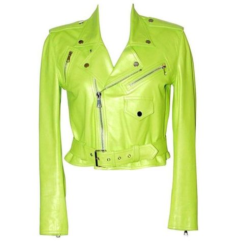 Preowned Ralph Lauren Neon Green Leather Biker Jacket ($1,973) ❤ liked on Polyvore featuring outerwear, jackets, green, green jacket, leather jackets, motorcycle jacket, biker jacket and neon green jacket Green Moto Jacket, Green Leather Jacket, Green Leather Jackets, Black Shirts, Motorcycle Jackets, Metal Clothing, Jackets Women, Fashion Statements, Real Leather Jacket