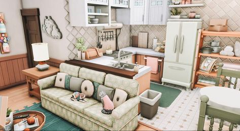 Sims 4 Inspiration, Sims 4 Living Room Ideas, Tiny Home Bathrooms, San Myshuno, Sims 4 Kitchen, Sims 4 House Design, Sims Building, Sims House Plans, Casas The Sims 4