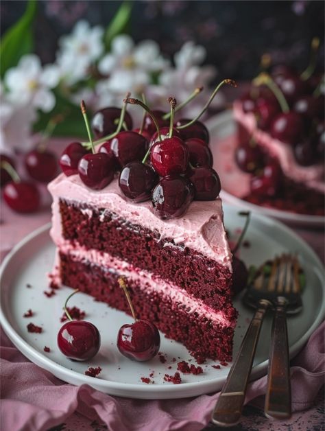 This delightful cherry cake is bursting with fresh cherry flavor and topped with a luscious cherry cream cheese frosting. Ingredients: For the Cake: 2 ¼ cups (281g) all-purpose flour 3 teaspoons baking powder ½ teaspoon salt 6 large egg whites, at room temperature ¾ cup (170g) unsalted butter, softened 1 ½ cups (300g) granulated sugar ⅔ cup (158ml) maraschino cherry juice ¾ cup (180ml) whole milk, at room temperature 1 teaspoon vanilla extract 🍒 🍒 🍒 Cherry Red Velvet Cake, Maraschino Cherry Cake, Sunday Dessert, Cake Story, Cherry Cake, Creative Desserts, Cherry Flavor, Cake Lover, Sweet Delights