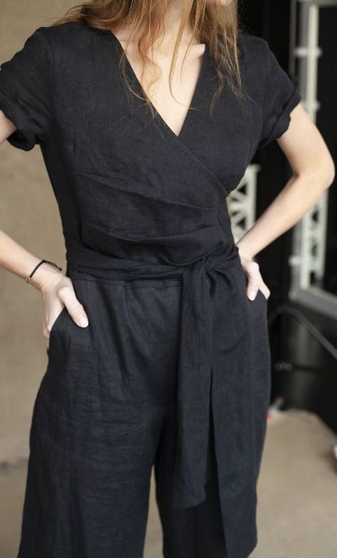 Fall | Jumpsuit | Luvtolook | Virtual Styling Black Linen Jumpsuit, Jumpsuit With Belt, Jumpsuit Fall, Jumpsuit Fitted, Linen Tunic Dress, Casual Work Wear, Black Linen Dress, Womens Jumpsuits, Maxi Dresses Fall