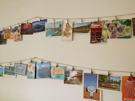 Aug 29/DIY Postcard Wall Display | meilou Postcard Display Wall, Display Postcards, Postcard Display, Postcard Ideas, Diy Postcard, Postcard Wall, Dorm Room Styles, Postcard Art, Postcard Collection