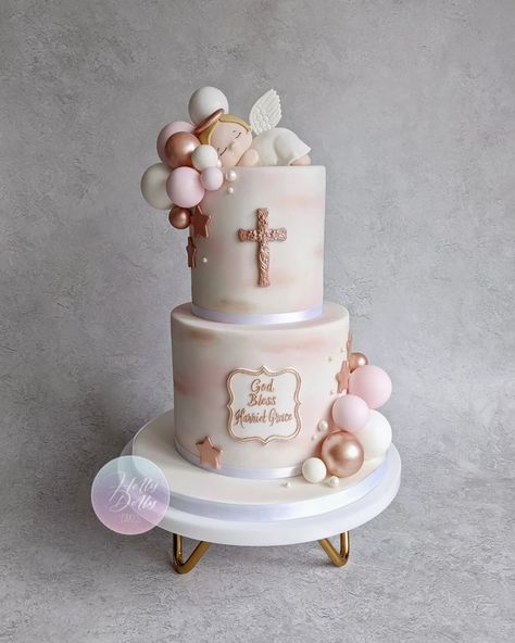 Baby Christening Cake Girl, Baby Girl Christening Ideas, Cake For Baptism Girl, Cake For Christening Baby Girl, Christening Cakes Girl, Girls Baptism Cake, Baptism Cakes For Girls, White And Rose Gold Cake, Baptism Cakes Girl