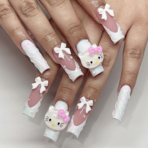 Hello Kitty Nails Art, Anime Y2k, Tips Nails, Press On Nails Long, Girly Acrylic Nails, Hello Kitty Nails, Unique Acrylic Nails, Bling Acrylic Nails, Nails Long