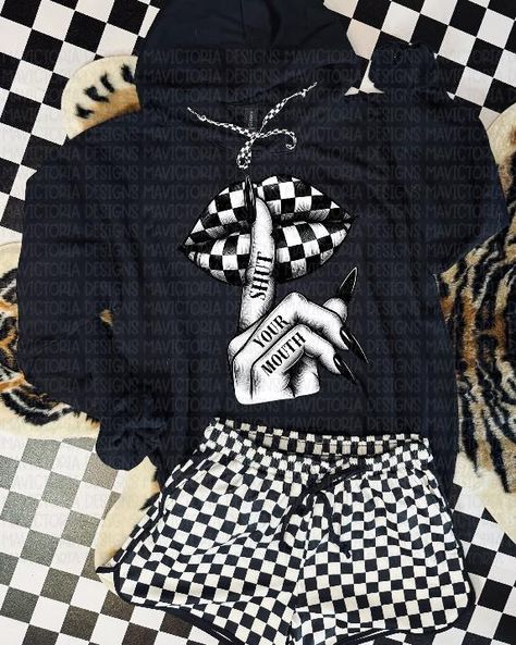 Shut your mouth https://mavictoria.com/products/shut-your-mouth-checkered-lips-black-hoodie-crewneck-long-sleeve-or-graphic-tee Shut Your Mouth, Lips Black, Boutique Accessories, Medium Long, Holiday Collection, Athletic Shorts, Workout Tee, Black Hoodie, Boutique Clothing