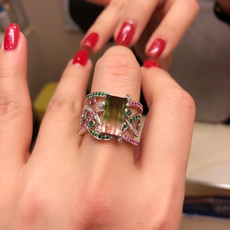 Glittery Eyes, Jewels Rings, Womens Jewelry, Pretty Jewelry, Fancy Jewellery, Watermelon Tourmaline, High Jewelry, Pretty Jewellery, Womens Jewelry Rings