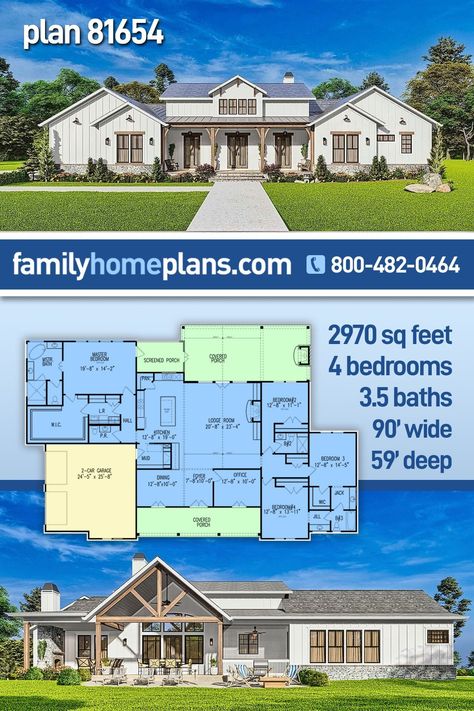 One Story Modern Farmhouse, Modern Farmhouse Floor Plans, Modern Farmhouse Floorplan, Lodge Room, Farmhouse Floor Plans, House Plans One Story, Floor Plan 4 Bedroom, Farmhouse Style House Plans, One Story Homes