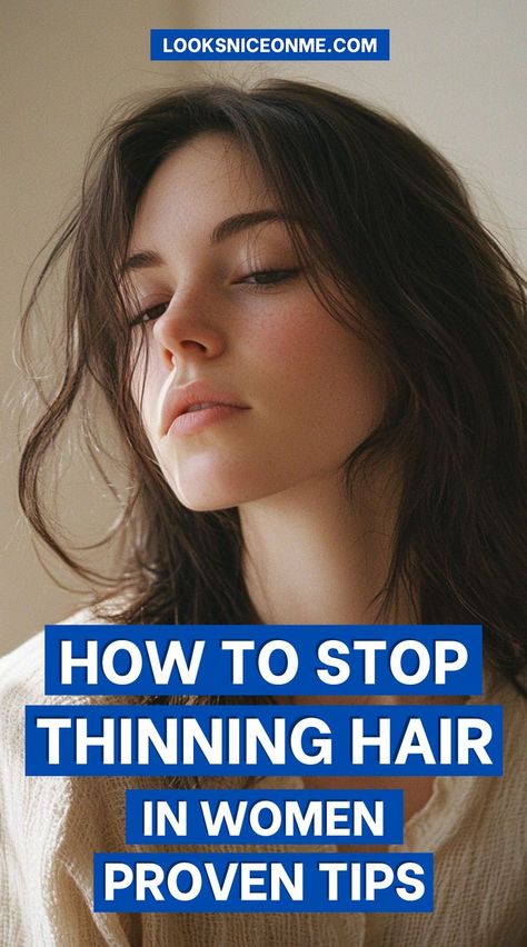 Thinning hair doesn’t have to be permanent! Check out these expert-approved tips for women to reduce hair loss and boost hair growth, naturally and effectively. Home Remedy For Thinning Hair, What To Do With Thinning Hair, What To Do For Thinning Hair, Help For Thinning Hair For Women, How To Stop Hair Thinning, Hair Lossing Tips Natural, Hair Thinning Remedies Woman, Thinning Hair Remedies Women, Hair Lossing Tips