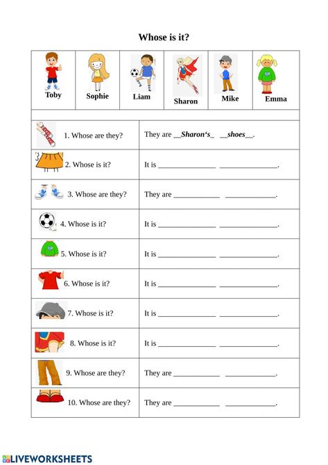 Whose is it? worksheet Apostrophes Worksheet For Grade 1, Whose Is It Worksheet, Possessive Nouns Worksheet 2nd Grade, Whose Worksheet, There Is There Are, Materi Bahasa Inggris, Possessive Nouns, English Grammar For Kids, English Worksheets For Kindergarten