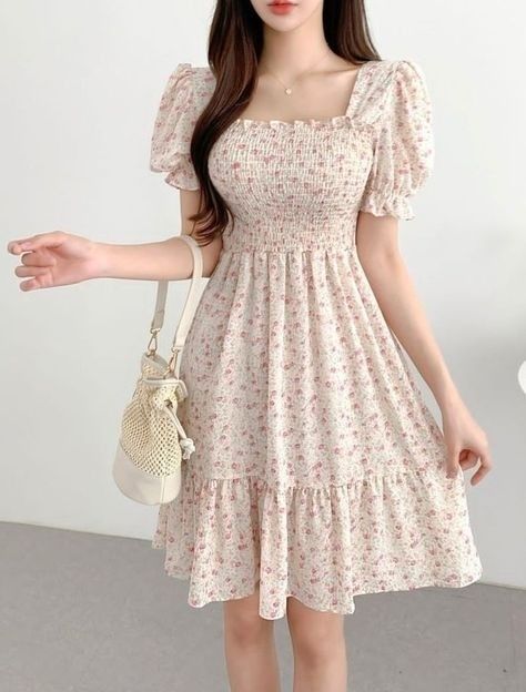 Korean Outfits Frocks, Korean Frocks For Women, Korean Frock Design, Cute Frock, Frock Designs For Women, Short Frocks, Simple Frocks, Frock For Women, Stylish Short Dresses